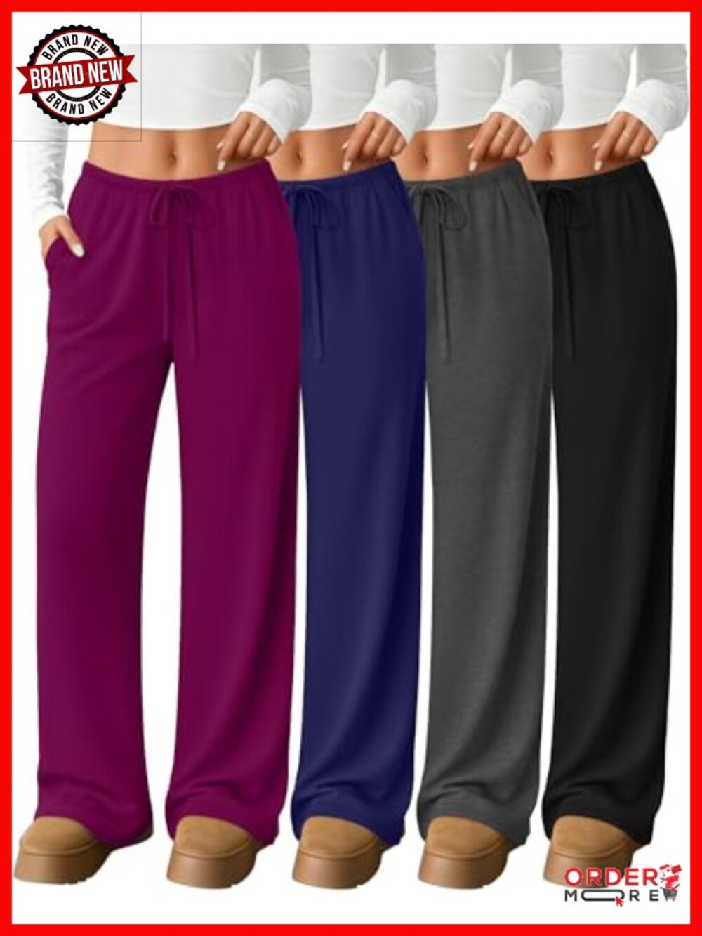 4 Pack Women's Wide Leg Lounge Pants with Pockets Drawstring